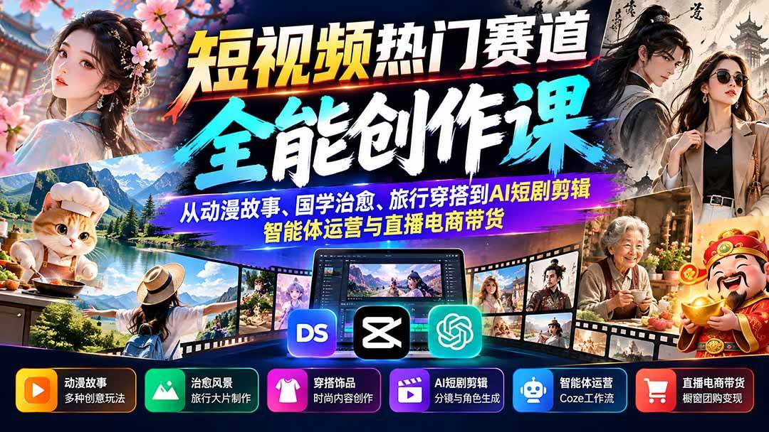 (20956期)短视频热门赛道全能创作课:从动漫故事、国学治愈、旅行穿搭到AI短剧剪辑、智能体运营与直播电商带货 (20956期)短视频热门赛道全能创作课:从动漫故事、国学治愈、旅行穿搭到AI短剧剪辑、智能体运营与直播电商带货