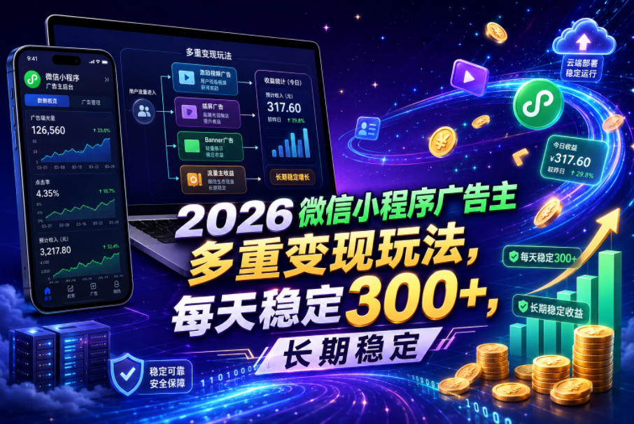 2026微信小程序广告主,多重变现玩法,每天稳定300+,长期稳定【揭秘】-优优云网创