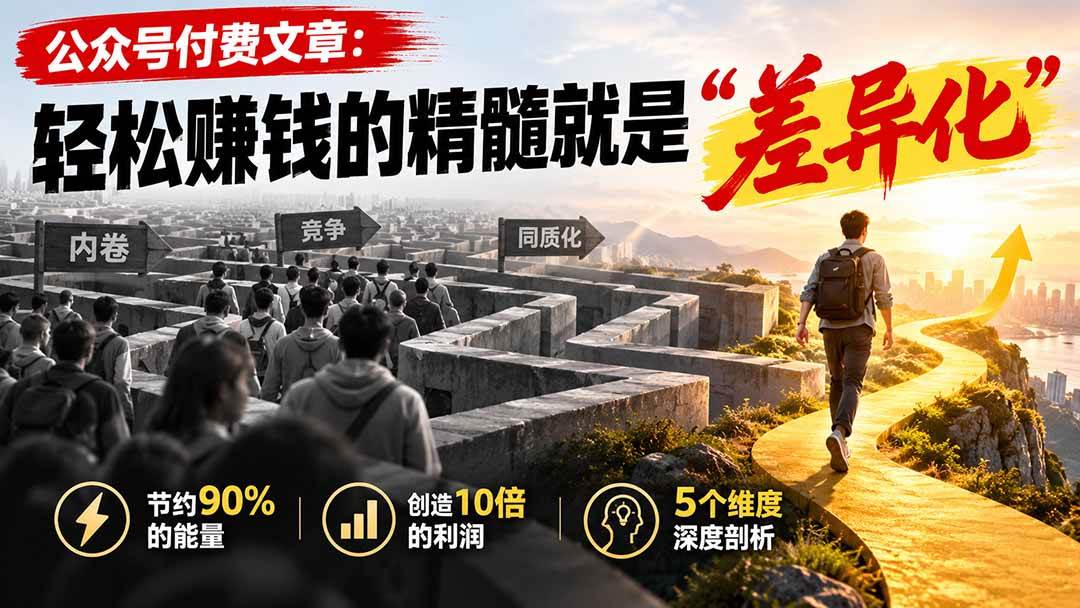 (20779期)公众号付费文章:轻松赚钱的精髓就是“差异化”-优优云网创-中创网
