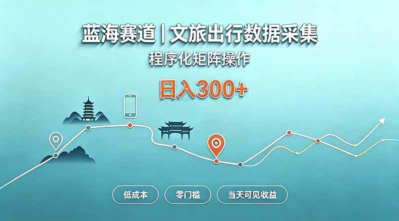 (20478期)蓝海赛道 文旅出行数据采集 程序化矩阵操作 低成本 零门槛 当天可见收益 日入300+-优优云网创-中创网