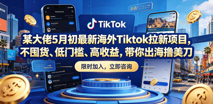某大佬5月初最新海外Tiktok拉新项目,不囤货、低门槛、高收益,带你出海撸美刀-优优云网创
