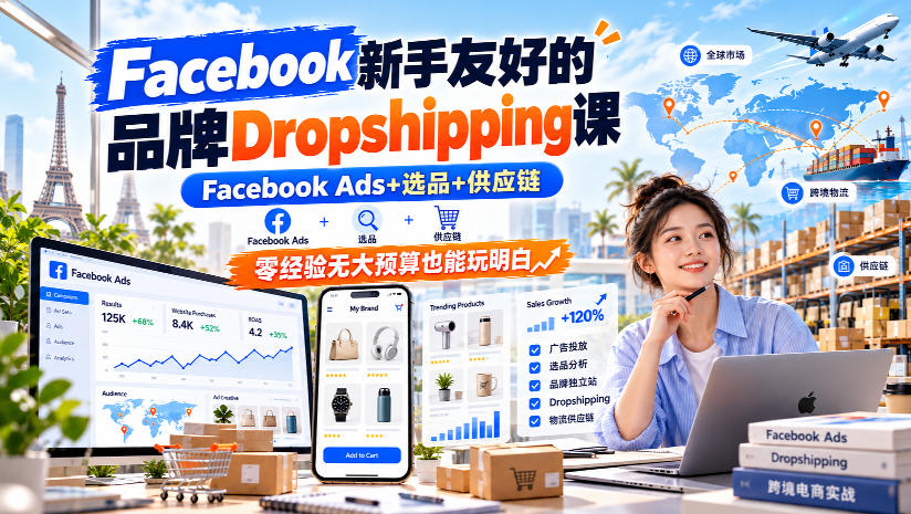 Facebook新手友好的品牌Dropshipping课，Facebook Ads+选品+供应链，零经验无大预算也能玩明白【原创双语字幕】-优优云网创-中创网