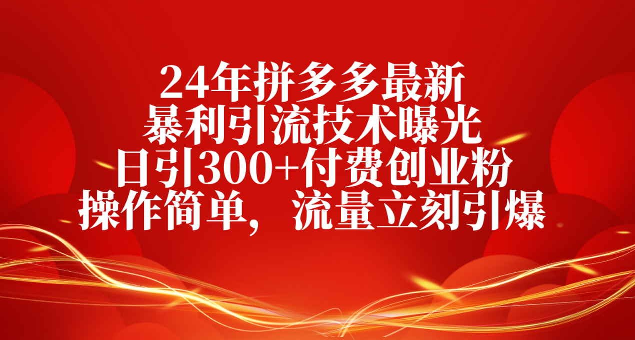 (10559期)24年拼多多最新暴利引流技术曝光,日引300+付费创业粉,操作简单,流量…-优优云网创