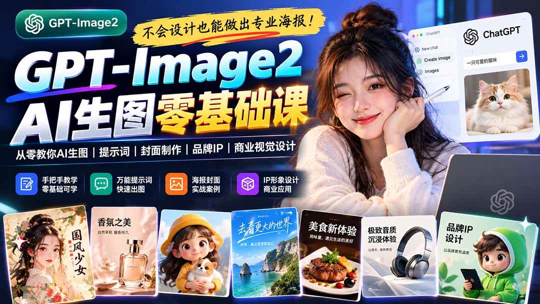 （20944期）不会设计也能做出专业海报！GPT-Image2从零教你AI生图、提示词、封面制作、品牌IP与商业视觉设计-优优云网创-中创网
