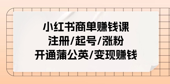 (11130期)小红书商单赚钱课:注册/起号/涨粉/开通蒲公英/变现赚钱(25节课)-优优云网创
