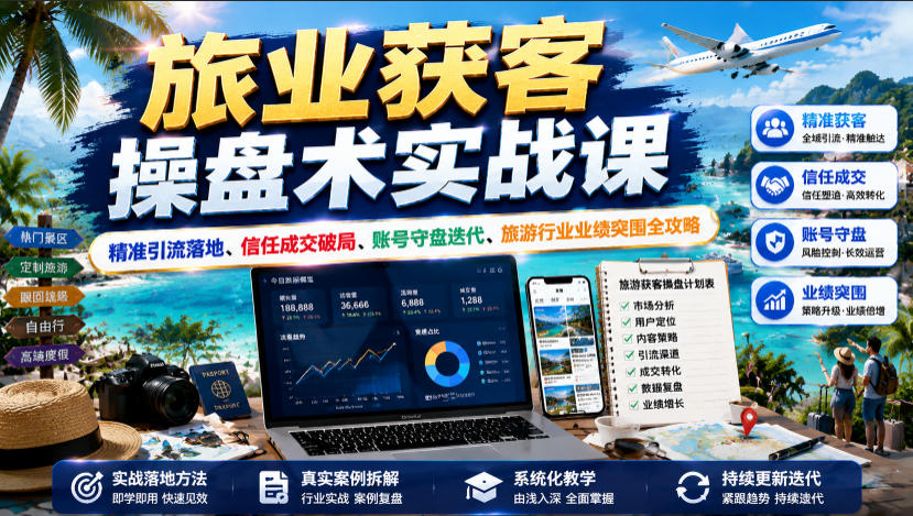 旅业获客操盘术实战课|精准引流落地、信任成交破局、账号守盘迭代、旅游行业业绩突围全攻略-优优云网创