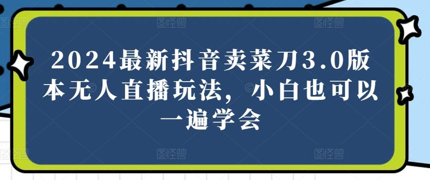 2024最新抖音卖菜刀3.0版本无人直播玩法,小白也可以一遍学会【揭秘】-优优云网创