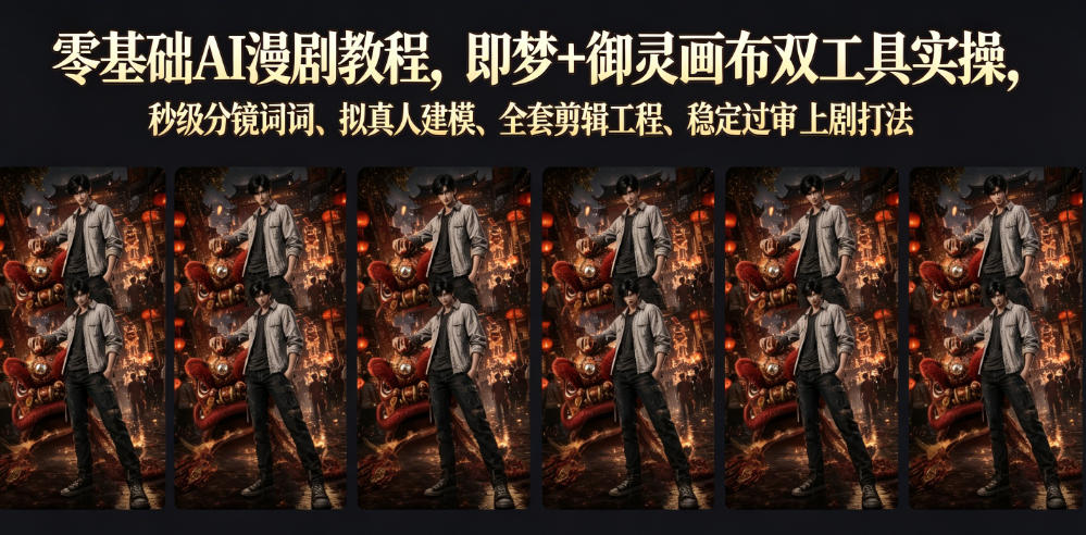 零基础AI漫剧教程,即梦+御灵画布双工具实操,秒级分镜提示词、拟真人建模、全套剪辑工程、稳定过审上剧打法-优优云网创