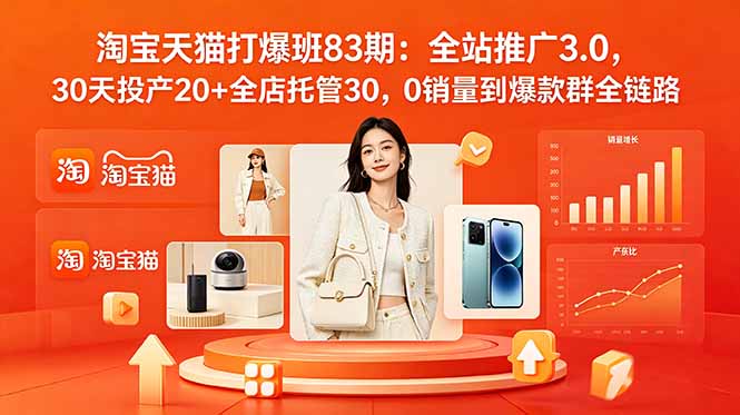 2026淘宝天猫打爆班83期:全站推广3.0,30天投产20+全店托管30,0销量到爆款群全链路-优优云网创