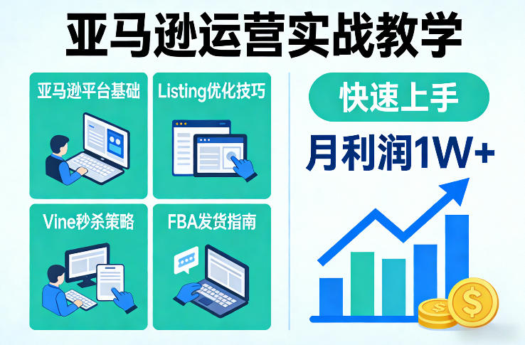 亚马逊运营实战教学,亚马逊平台+Listing优化+Vine秒杀+FBA发货等,快速上手,实现店铺月利润1W-优优云网创