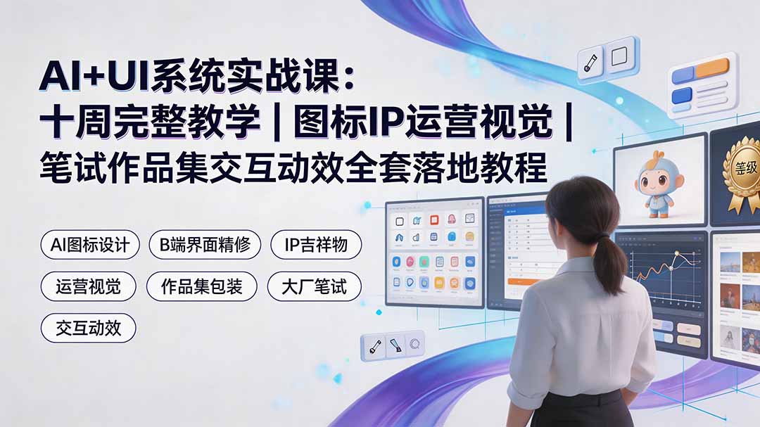 AI+UI系统实战课:十周完整教学|图标IP运营视觉|笔试作品集交互动效全套落地教程-优优云网创