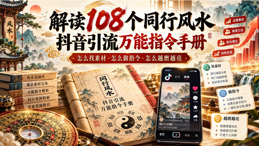 解读108个同行风水抖音引流万能指令手册,怎么找素材·怎么做指令·怎么越磨越亮【文档】-优优云网创-中创网