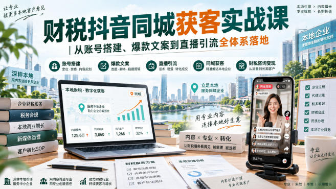 财税抖音同城获客实战课｜从账号搭建、爆款文案到直播引流全体系落地-优优云网创-中创网