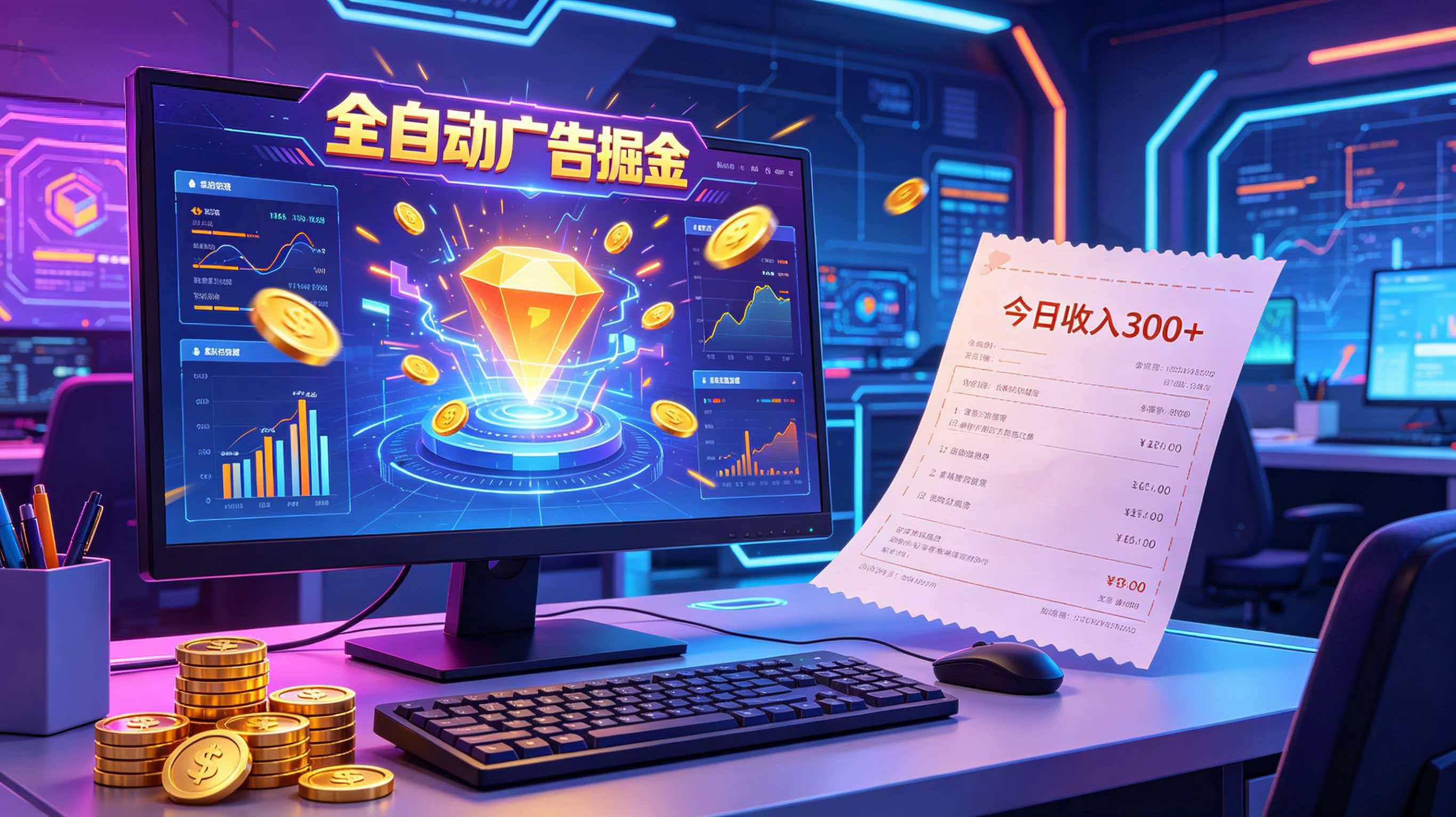 全自动广告掘金,日入300+。全程Ai自动化运行,解放双手,时间自由。收益稳定-优优云网创
