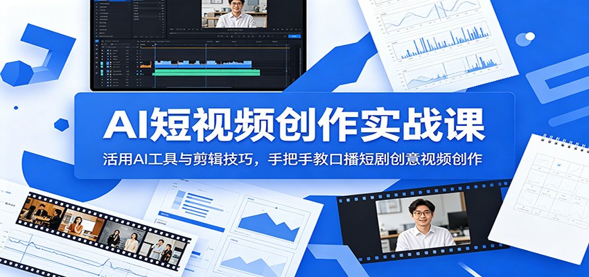 AI短视频创作实战课:活用AI工具与剪辑技巧,手把手教口播短剧创意视频创作-优优云网创