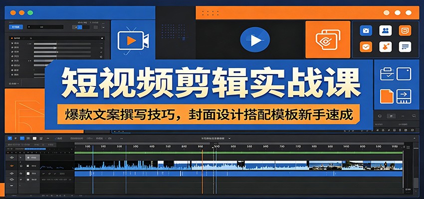 短视频剪辑实战课:爆款文案撰写技巧,封面设计搭配模板新手速成-优优云网创