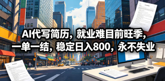 AI代写简历,就业难目前旺季,一单一结,稳定日入800,永不失业-优优云网创