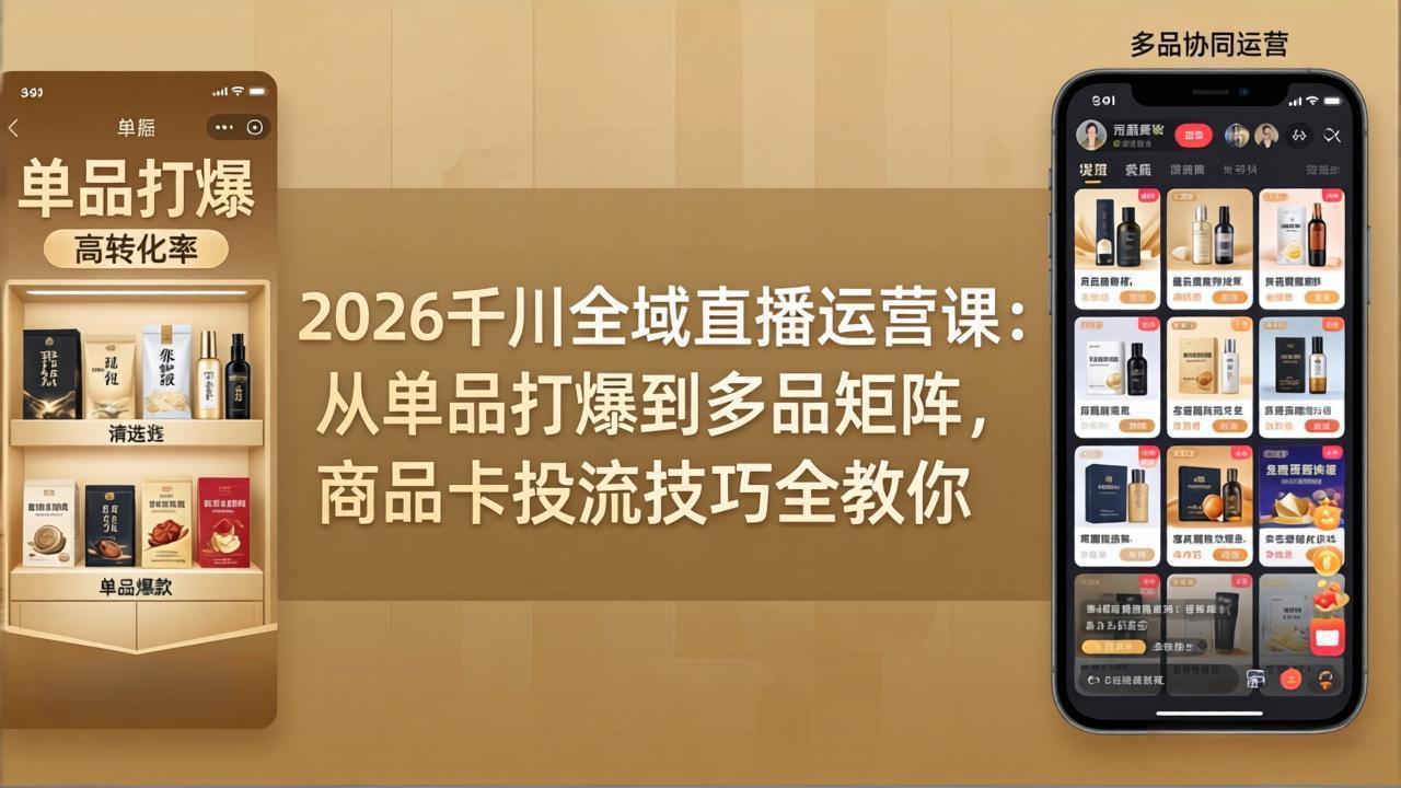 2026千川全域直播运营课:从单品打爆到多品矩阵,商品卡投流技巧全教你-优优云网创