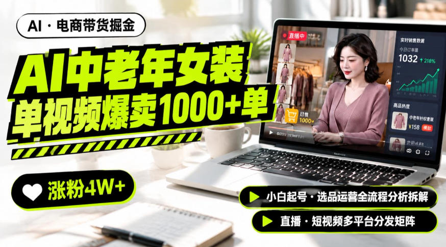 AI中老年服装带货赛道新玩法，一个视频卖出1000多单涨粉4W+，小白起号选品运营全流程分析拆解-优优云网创-中创网