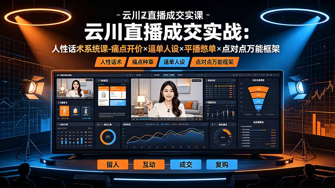 云川直播成交实战:人性话术系统课-痛点种草×塑品开价×逼单人设×平播憋单×点对点万能框架-优优云网创