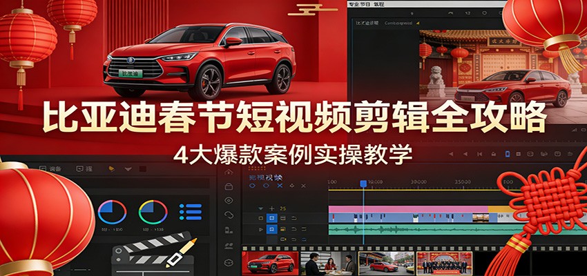 比亚迪春节短视频剪辑全攻略,4大爆款案例实操教学-优优云网创
