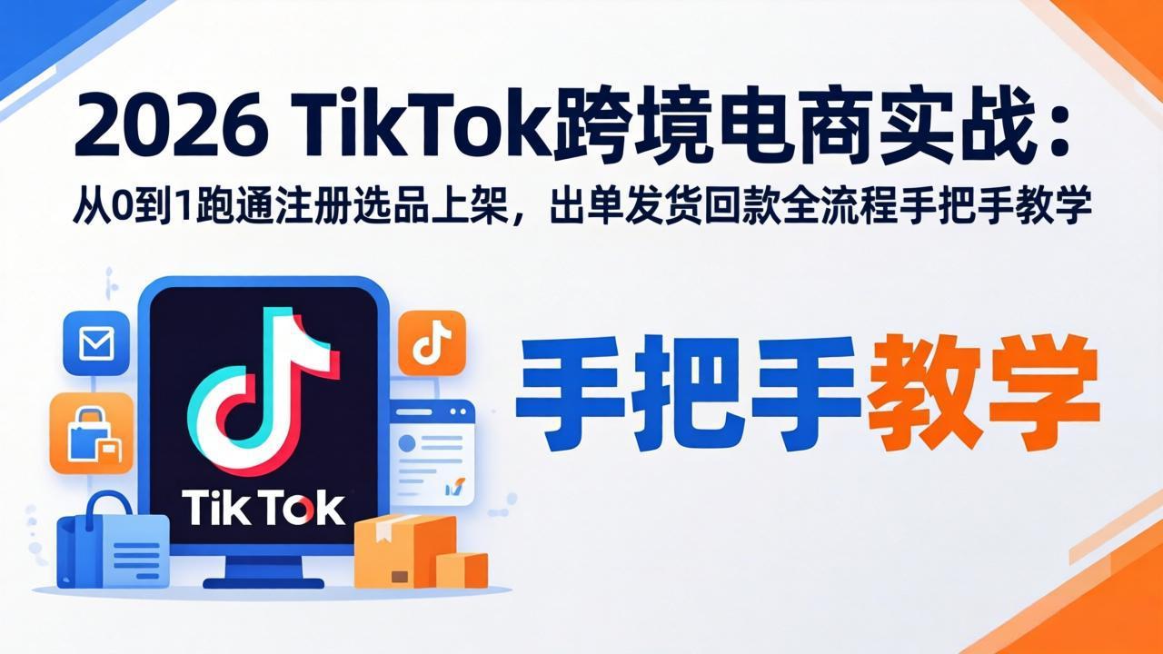 2026TikTok跨境电商实战-更新：从0到1跑通注册选品上架，出单发货回款全流程手把手教学-优优云网创