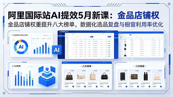 （18556期）阿里国际站AI提效5月新课：金品店铺权重提升八大榜单，数据化选品复盘与橱窗利用率优化-优优云网创