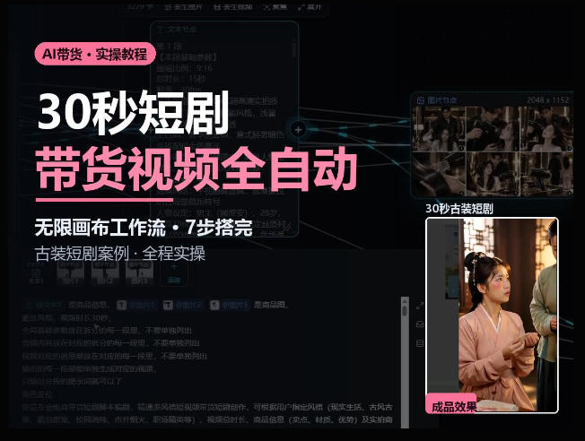 Seedance2.0做短剧带货视频,无限画布工作流·7步搭完古装短剧案例·全程实操-优优云网创-中创网