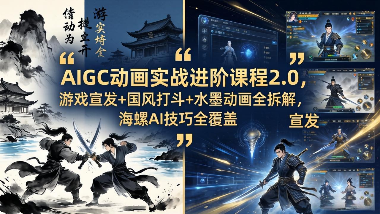 AIGC动画实战进阶课程2.0,游戏宣发+国风打斗+水墨动画全拆解,海螺AI技巧全覆盖-优优云网创