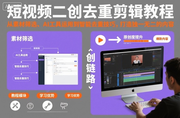 短视频二创去重剪辑教程,从素材筛选、AI工具运用到智能去重技巧,打造独一无二的内容-优优云网创