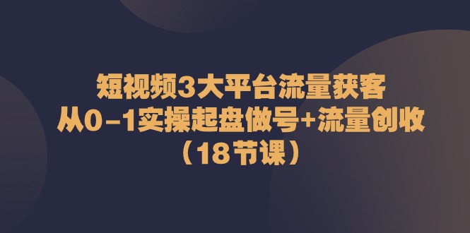 (10873期)短视频3大平台·流量 获客:从0-1实操起盘做号+流量 创收(18节课)-优优云网创