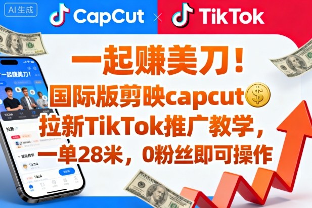 一起賺美刀!国际版剪映capcut拉新TikTok推广教学,一单28米,0粉丝即可操作(附推广入口和教学)-优优云网创