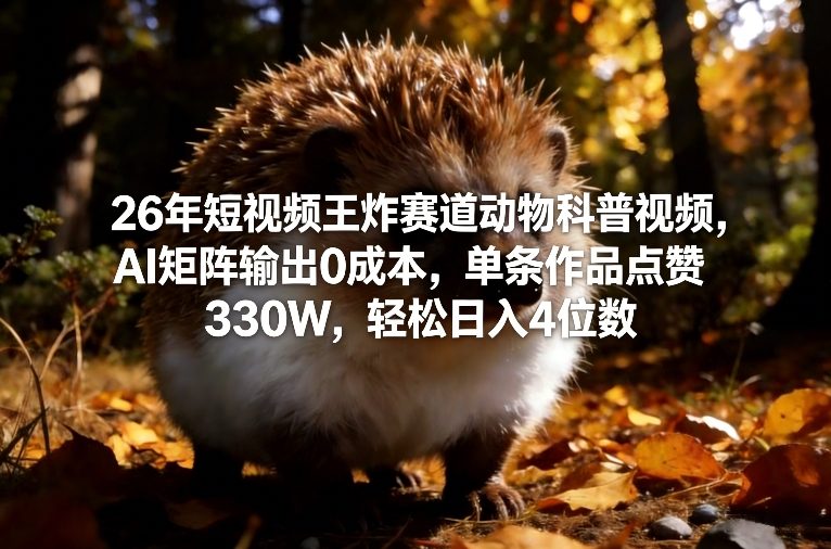 26年短视频王炸赛道动物科普视频,AI矩阵输出0成本,单条作品点赞330W,轻松日入4位数-优优云网创