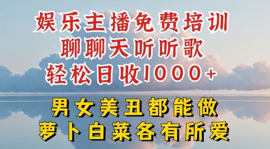 娱乐主播免费培训聊聊天听听歌轻松日收1K+,男女美丑都能做萝卜白菜各有所爱【揭秘】-优优云网创