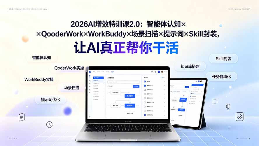 2026AI增效特训课2.0:智能体认知×QoderWork×WorkBuddy×场景扫描×提示词×Skill封装,让AI真正帮你干活-优优云网创