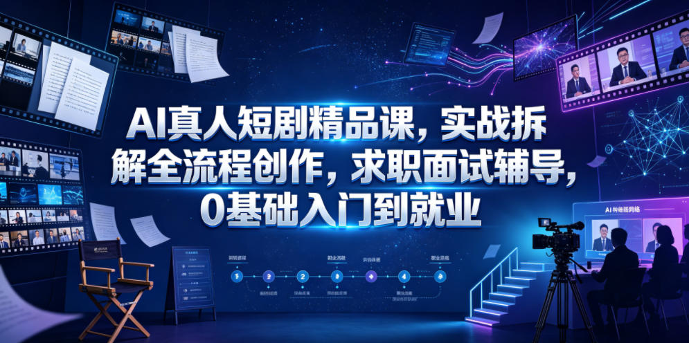 AI真人短剧精品课，实战拆解全流程创作，求职面试辅导，0基础入门到就业-优优云网创