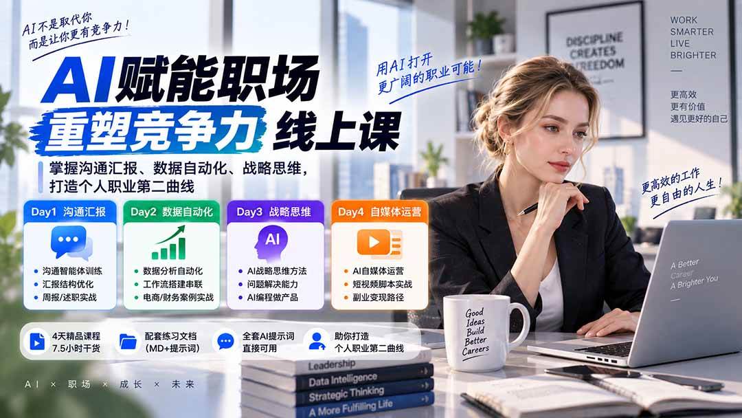 (20531期)AI职场提效与第二曲线实战课-无水印:学习沟通汇报、数据工作流和战略思维,掌握AI编程做产品及自媒体运营方法-优优云网创-中创网