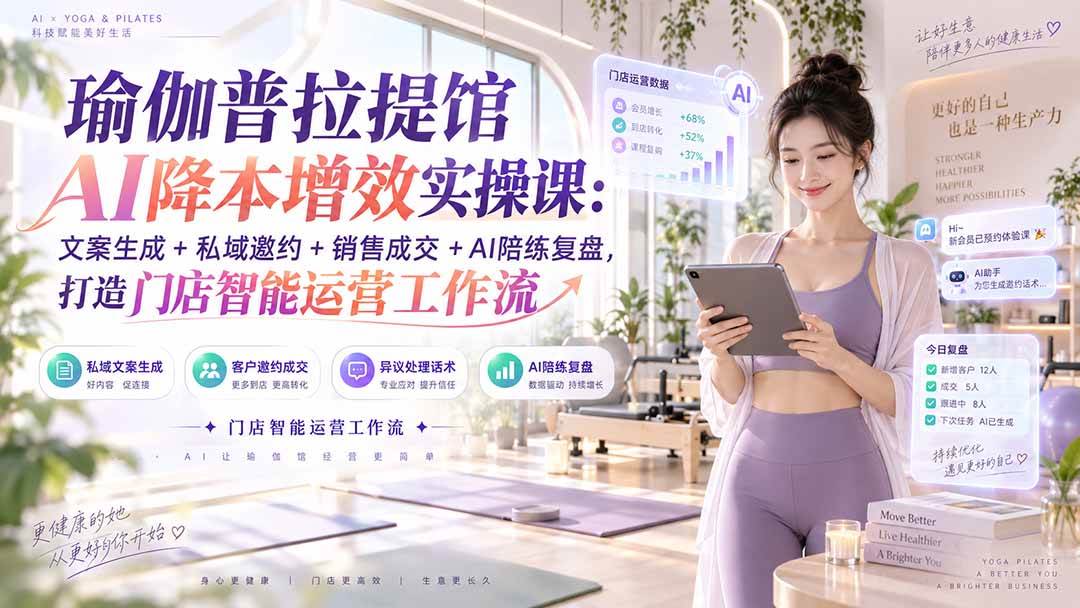 （20340期）瑜伽普拉提馆AI降本增效实操课：文案生成+私域邀约+销售成交+AI陪练复盘，打造门店智能运营工作流-优优云网创-中创网