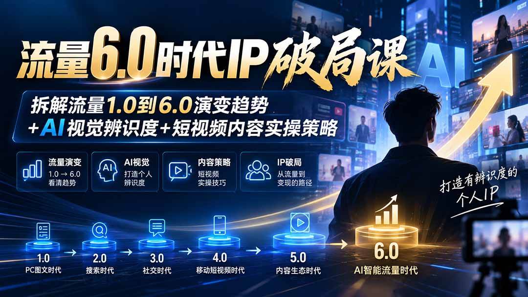 (20845期)流量6.0时代IP破局课:拆解流量1.0到6.0演变趋势+AI视觉辨识度+短视频内容实操策略-优优云网创-中创网