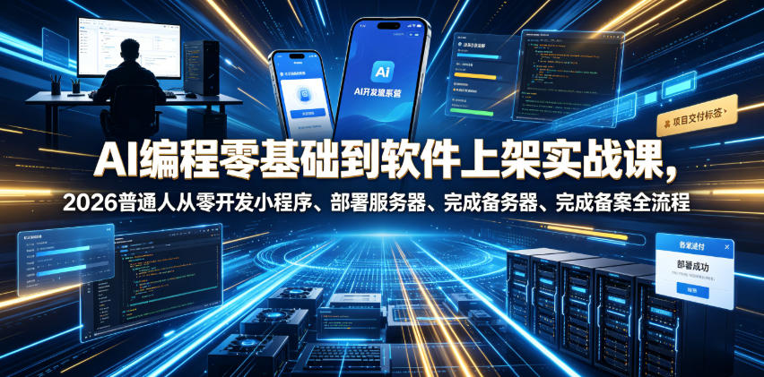 AI编程零基础到软件上架实战课,2026普通人从零开发小程序、部署服务器、完成备案全流程项目落地教程-优优云网创
