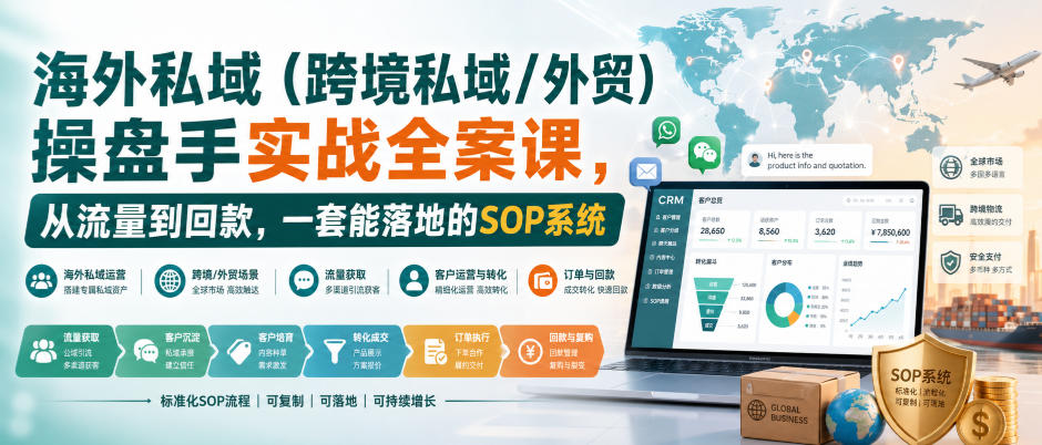 海外私域(跨境私域/外贸)操盘手实战全案课,从流量到回款,一套能落地的SOP系统 海外私域(跨境私域/外贸)操盘手实战全案课,从流量到回款,一套能落地的SOP系统
