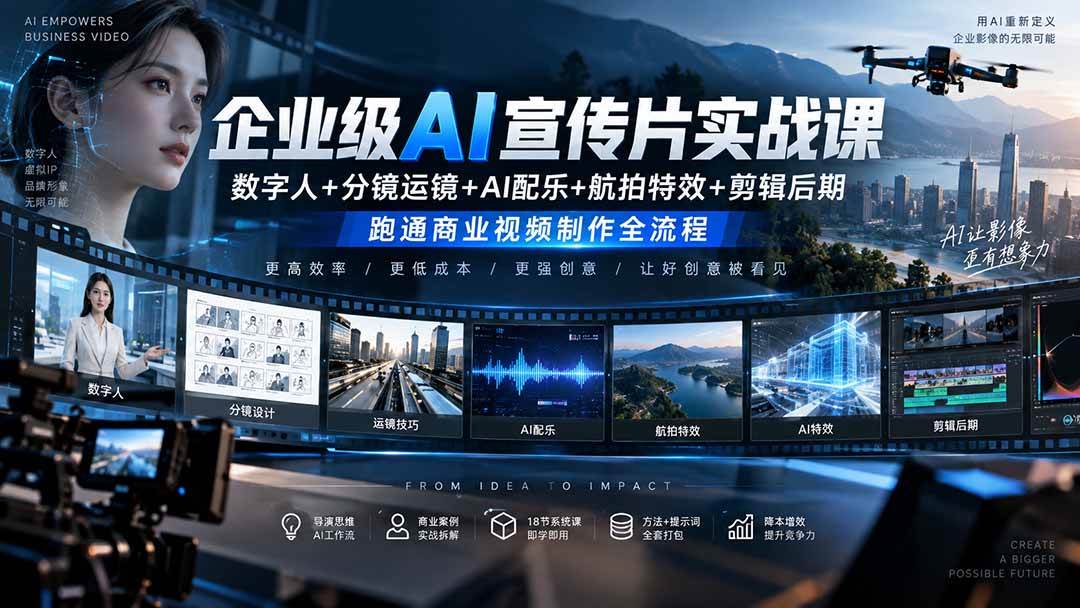 (20548期)企业级AI宣传片实战课|数字人+分镜运镜+AI配乐+航拍特效+剪辑后期,跑通商业视频制作全流程-优优云网创-中创网