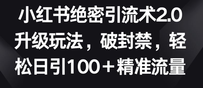 小红书绝密引流术2.0升级玩法,破封禁,轻松日引100+精准流量【揭秘】-优优云网创