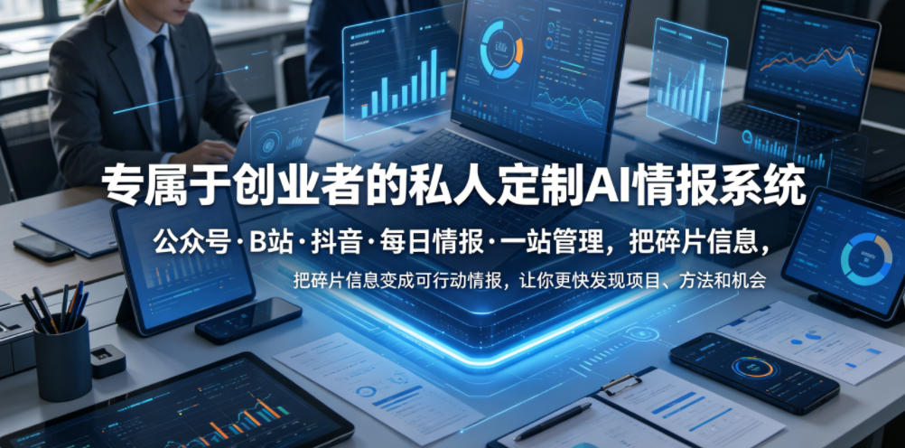 专属于创业者的私人定制AI情报系统，公众号·B站·抖音·每日情报·一站管理，把碎片信息变成可行动情报，让你更快发现项目、方法和机会-优优云网创