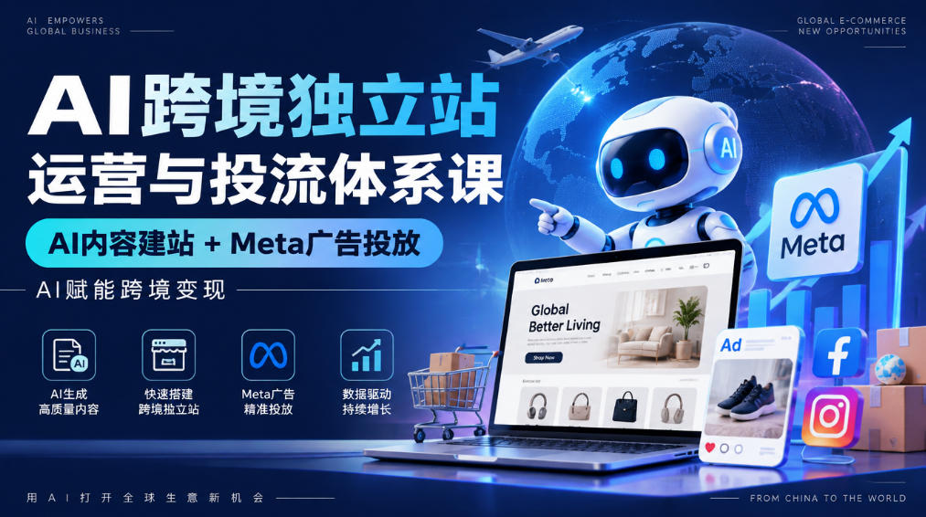 AI跨境独立站运营与投流体系课|AI内容建站+Meta广告投放,AI赋能跨境变现-优优云网创-中创网