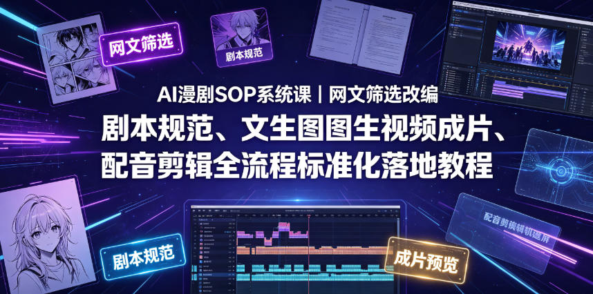 AI漫剧SOP系统课|网文筛选改编、剧本规范、文生图图生视频成片、配音剪辑全流程标准化落地教程(更新0810)-优优云网创