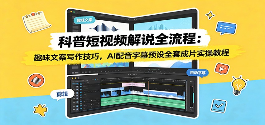 科普短视频解说全流程:趣味文案写作技巧,AI配音字幕预设全套成片实操教程-优优云网创