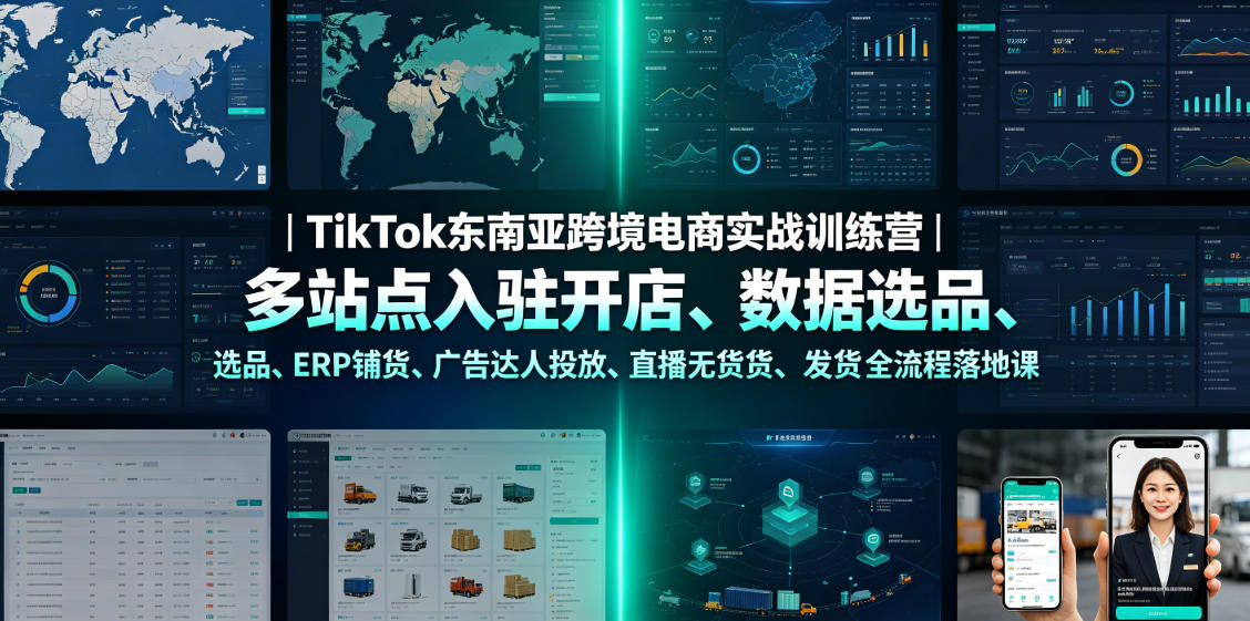 TikTok东南亚跨境电商实战训练营|多站点入驻开店、数据选品、ERP铺货、广告达人投放、直播无货源发货全流程落地课-优优云网创