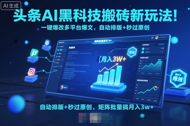 头条AI黑科技搬砖新玩法！一键爆改多平台爆文，自动排版+秒过原创，矩阵批量搞月入3w+【揭秘】-优优云网创