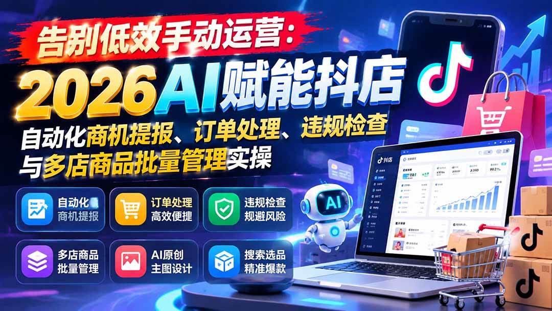 (21147期)告别低效手动运营:2026AI赋能抖店自动化商机提报、订单处理、违规检查与多店商品批量管理实操-优优云网创-中创网